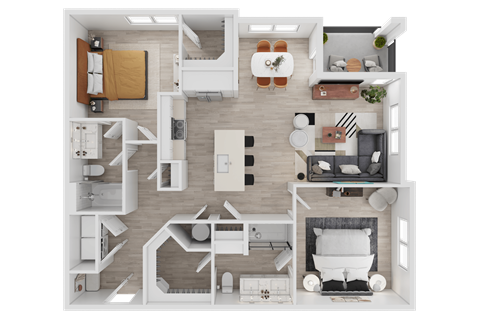 Floor plan for 2 beds, 2 baths, 1159 sqft